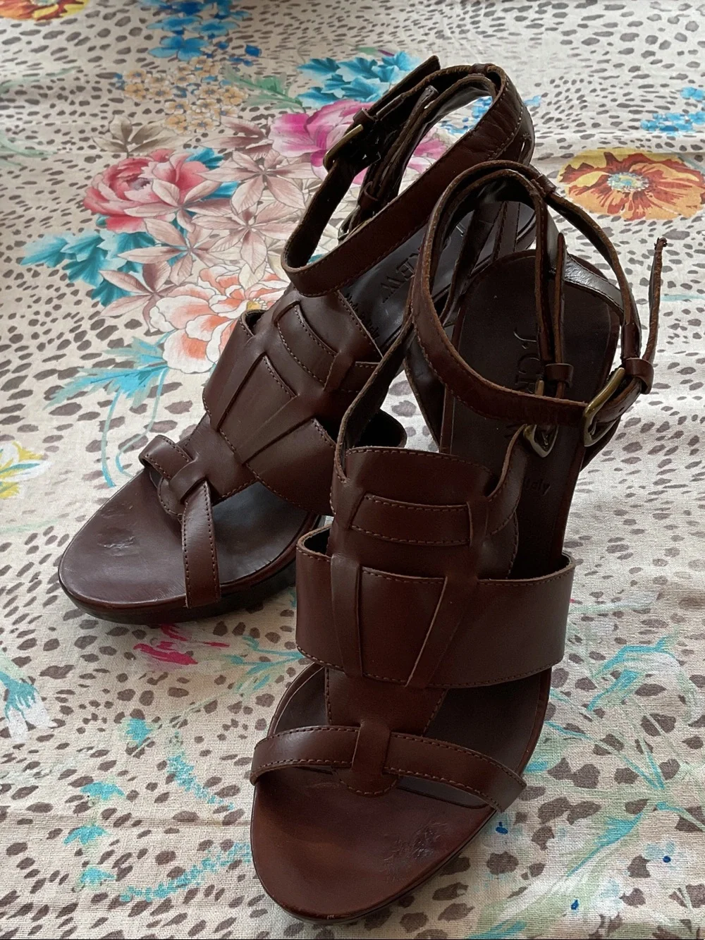J. Crew Brown Leather Strappy Heeled Sandals